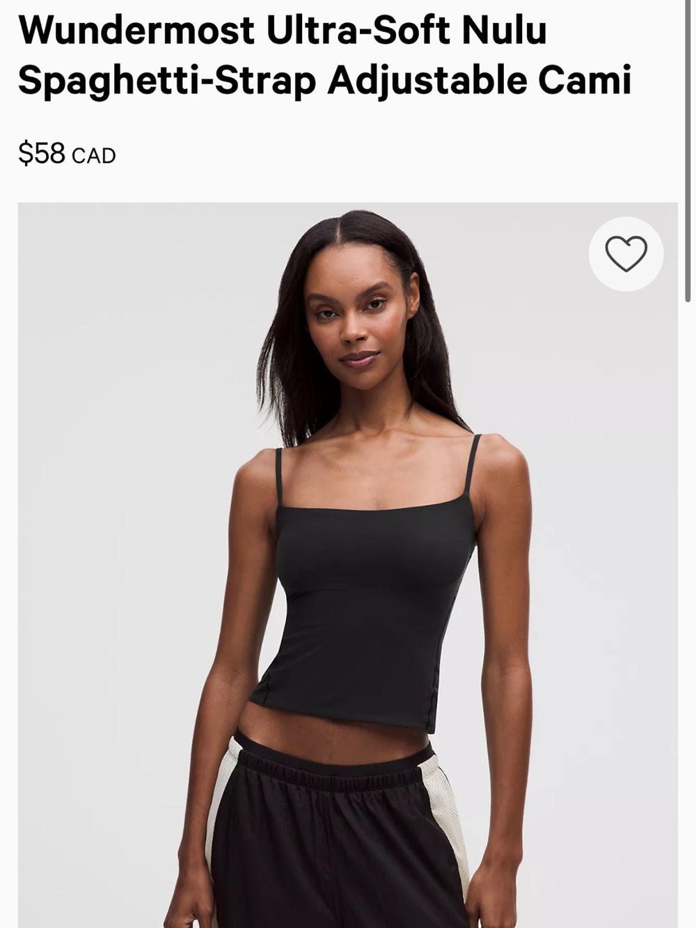 lululemon athletica Black Ultra-Soft Nulu Adjustable Spaghetti-Strap Cami